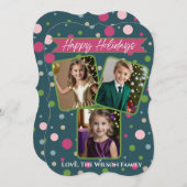 Feestelijke groene Polka Dot Photo Holiday Kaart (Voorkant / Achterkant)