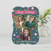 Feestelijke groene Polka Dot Photo Holiday Kaart (Staand voorkant)