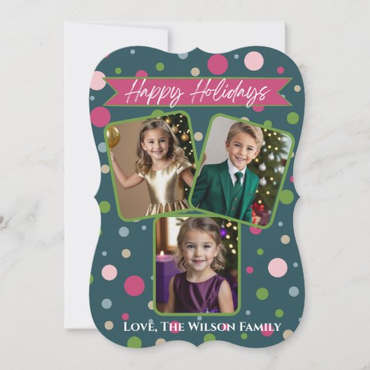 Feestelijke groene Polka Dot Photo Holiday Kaart (Voorkant)
