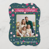 Feestelijke groene Polka Dot Photo Holiday Kaart (Voorkant / Achterkant)