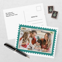 Feestelijke groene postzegelfoto Kerstmis