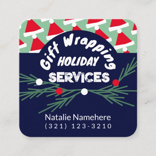 Feestelijke Groene Professionele Gift Wrap Service Vierkante Visitekaartje (Voorkant)