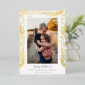 Feestelijke groene rand foto folie feestdagenkaart (Staand Voorkant)