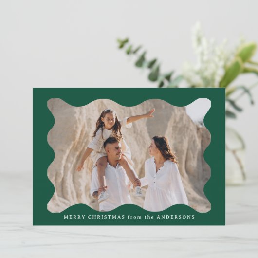 Feestelijke Groene Retro Foto Lijst Vrolijk Kerstf Feestdagenkaart (Staand voorkant)