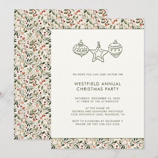 Feestelijke groene rode bessen kerstfeest kaart (Voorkant / Achterkant)