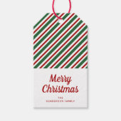 Feestelijke groene rode gestreepte vrolijke kerstd cadeaulabel (Voorkant)