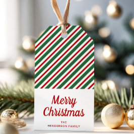 Feestelijke groene rode gestreepte vrolijke kerstd cadeaulabel