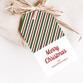 Feestelijke groene rode gestreepte vrolijke kerstd cadeaulabel