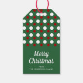 Feestelijke Groene Rode Polka Dots Kerstmis Cadeaulabel (Voorkant)