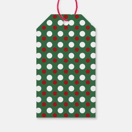 Feestelijke Groene Rode Polka Dots Kerstmis Cadeaulabel (Achterkant)
