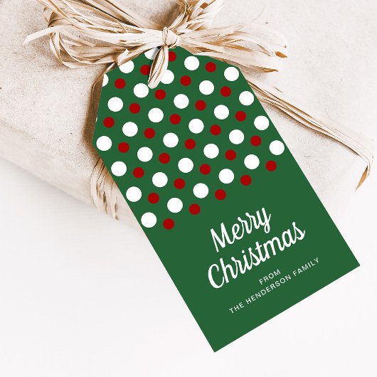 Feestelijke Groene Rode Polka Dots Kerstmis Cadeaulabel