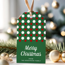 Feestelijke groene rode polka stippen Kerstmis Cadeaulabel