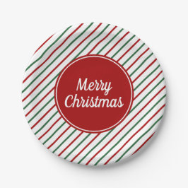 Feestelijke Groene Rode Strepen Kerstmis Papieren Bordje