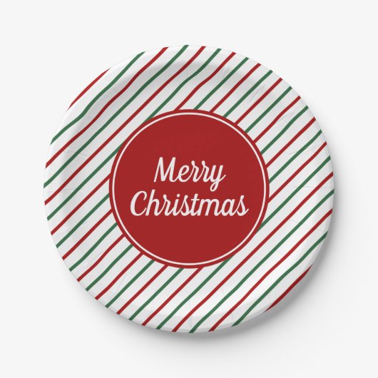 Feestelijke Groene Rode Strepen Kerstmis Papieren Bordje (Voorkant)