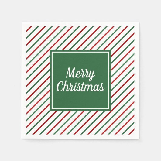 Feestelijke Groene Rode Strepen Kerstmis Servet (Voorkant)