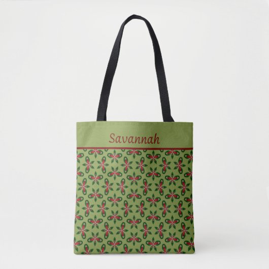 Feestelijke groene & rode vakantie Canvas tas (Voorkant)