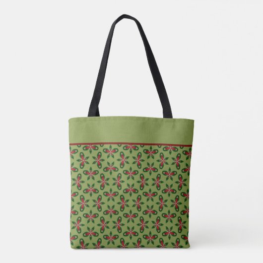 Feestelijke groene & rode vakantie Canvas tas (Achterkant)