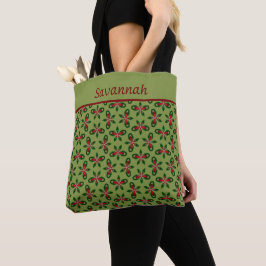 Feestelijke groene & rode vakantie Canvas tas
