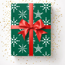 Feestelijke groene sneeuwvlokken Kerstmis Cadeaupapier