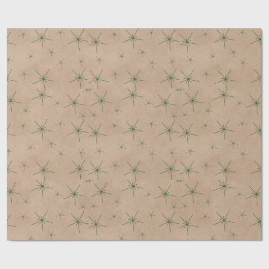 Feestelijke Groene Sneeuwvlokken Kraft Vakantie Cadeaupapier (Vlak)