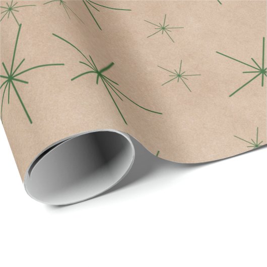 Feestelijke Groene Sneeuwvlokken Kraft Vakantie Cadeaupapier (Rol Hoek)