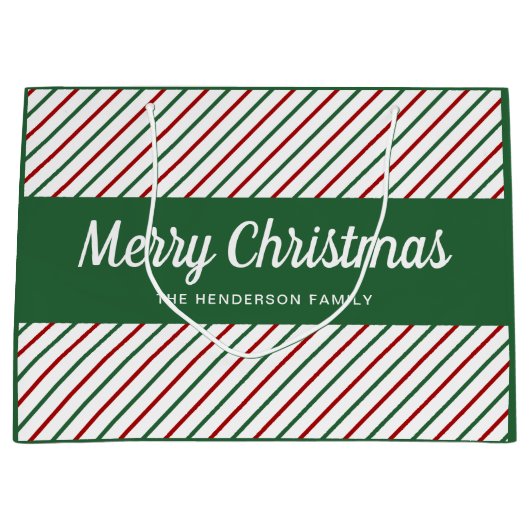Feestelijke groene strepen Vrolijk kerstfeest Groot Cadeauzakje (Voorkant)