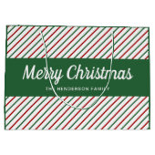 Feestelijke groene strepen Vrolijk kerstfeest Groot Cadeauzakje (Achterkant)