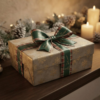 Feestelijke groene tartan kerstboom familienaam satijnen lint