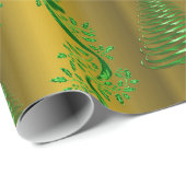 Feestelijke Groene Trimmings op Gouden Kerstmis Cadeaupapier (Rol Hoek)