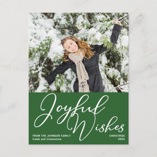 Feestelijke groene vreugdevolle wensen Familiefoto Briefkaart (Voorkant)