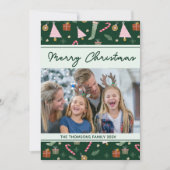 Feestelijke Groene Vrolijk Kerstpatroon Foto Feestdagenkaart (Voorkant)