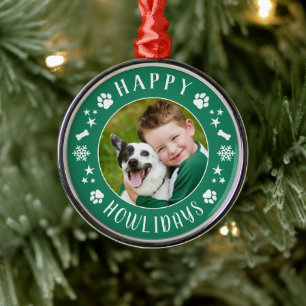 Feestelijke groene vrolijke hondendagen-hond Foto Metalen Ornament