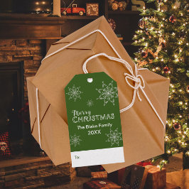 Feestelijke Groene Vrolijke Kerstmis Sneeuwvlokken Cadeaulabel