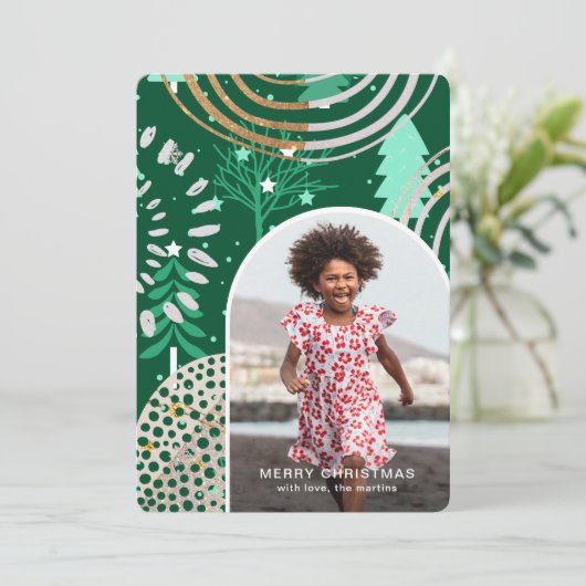 Feestelijke Groene Vrolijke Kerstmisfoto met Beric Feestdagenkaart (Staand voorkant)