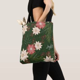 Feestelijke Groene Vrolijke Poinsettia Kerstvakant Tote Bag