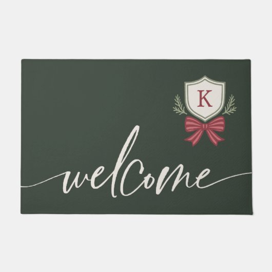 Feestelijke groene welkomst monogramboog Kerstmis Deurmat (Voorkant)