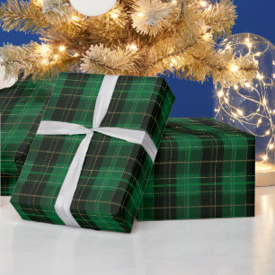 Feestelijke groene winter kerst geruite patroon cadeaupapier