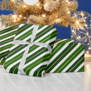 Feestelijke groene, witte en gouden folie kerststr cadeaupapier