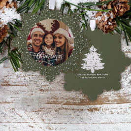 Feestelijke groene witte sneeuw vrolijk kerst foto ornament kaart