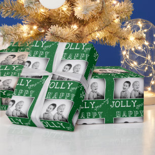Feestelijke groene witte typografie Kerst foto Cadeaupapier