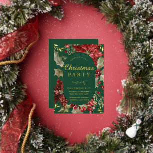 Feestelijke groene Xmas bloemrijke kerstfeest goud Folie Uitnodiging