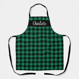 Feestelijke groene zwarte Buffalo geruite monogram Schort