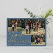 Feestelijke Groet | Vrolijk Hanukkah 3 Foto Collag Folie Feestdagenkaart (Staand Voorkant)