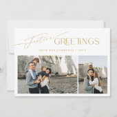 Feestelijke groeten | Goud Wit 3 Foto Kerst Feestdagenkaart (Voorkant)
