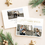 Feestelijke groeten | Goud Wit 3 Foto Kerst Feestdagenkaart<br><div class="desc">Deze feestelijke groeten | Gold White 3 Photo Christmas Holiday Kaart biedt een perfecte combinatie van elegantie en eenvoud. Het moderne, minimalistische ontwerp is voorzien van prachtige gouden kalligrafie in combinatie met schone witte ruimte, waardoor het zowel verfijnd als feestelijk is. Met drie aanpasbare fotoslots kunt u de gekoesterde herinneringen...</div>