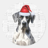 Feestelijke Grote Deen en Woof Woord Kunst Kerstmi Ronde Sticker (Voorkant)