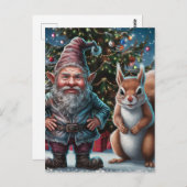 Feestelijke Grumpy Gnome en Eekhoorn Kerstmis Briefkaart (Voorkant / Achterkant)