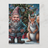 Feestelijke Grumpy Gnome en Eekhoorn Kerstmis Briefkaart (Voorkant)