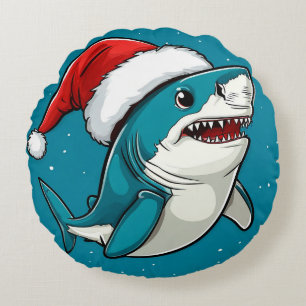 Feestelijke Haai met een Kerstmanhoed Rond Kussen