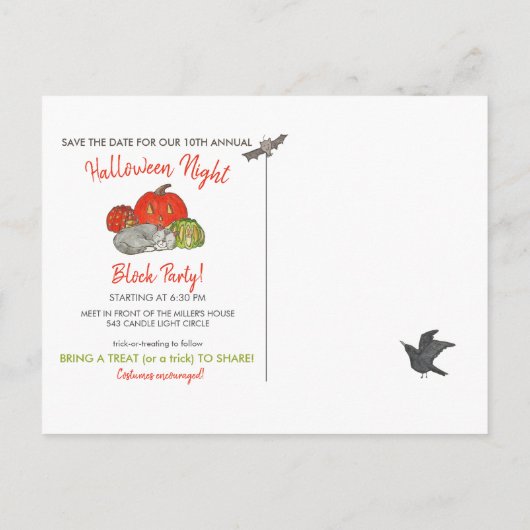 Feestelijke Halloween buurtfeest Uitnodiging Briefkaart (Achterkant)